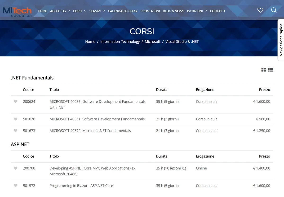 Elenco corsi