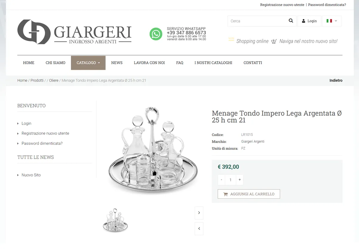 Catalogo, visualizzazione singolo prodotto